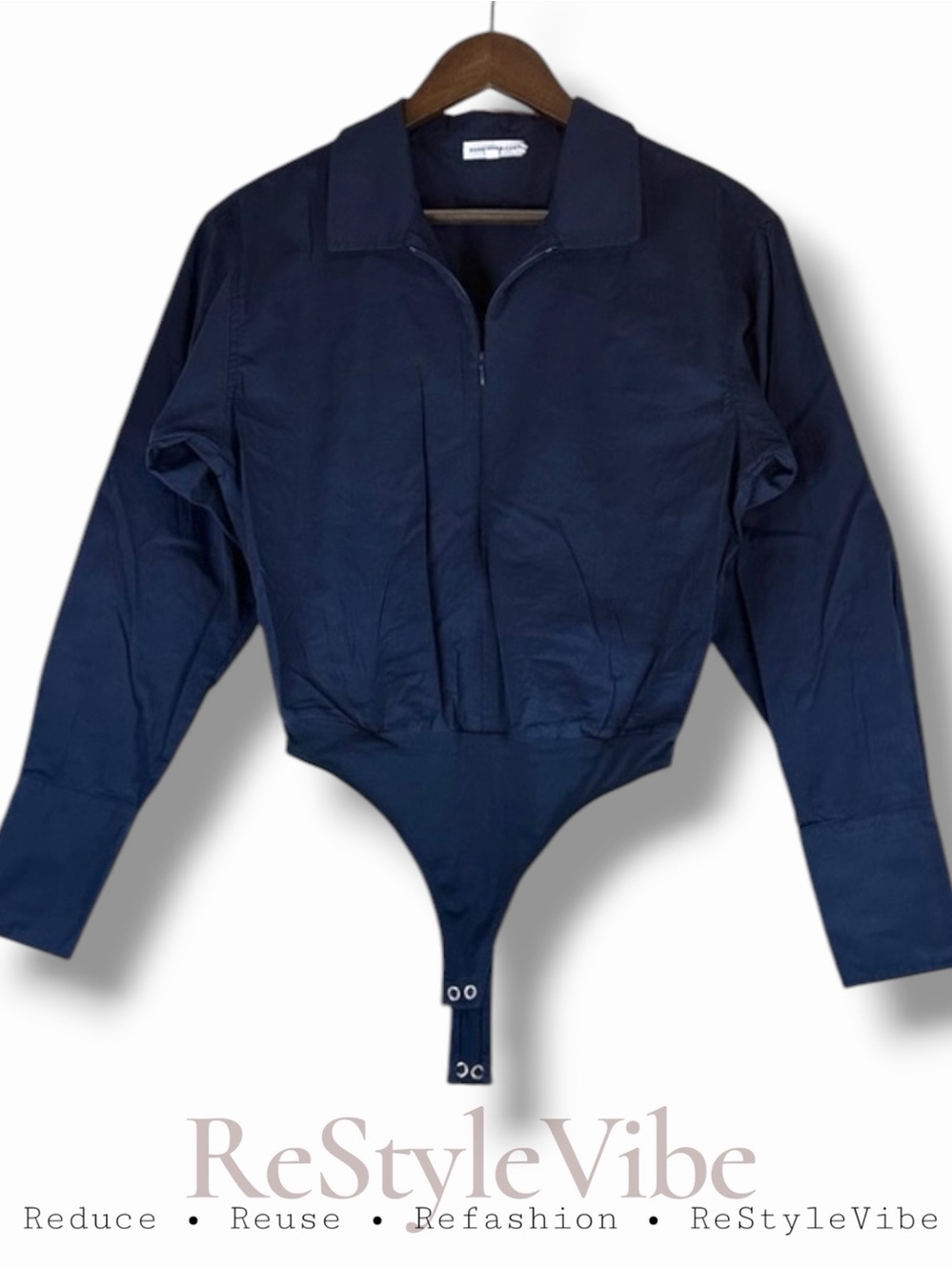 GOOD AMERICAN Women’s Size 0 Bodysuit Long Sleeve Navy Front Zipper